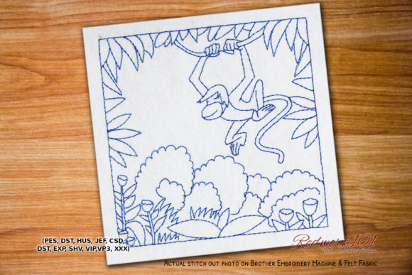 Review: Monkey Hanging on Tree Redwork Design